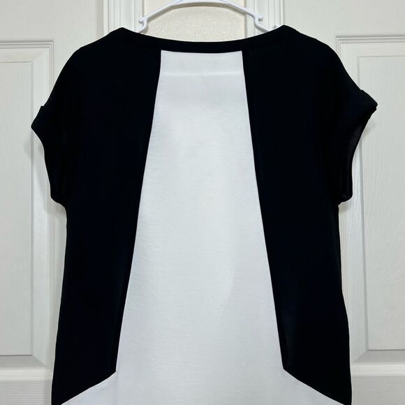 Adrianna Papell Black and White Shift Day Dress Color Blocked Pockets Size Small - Picture 7 of 12